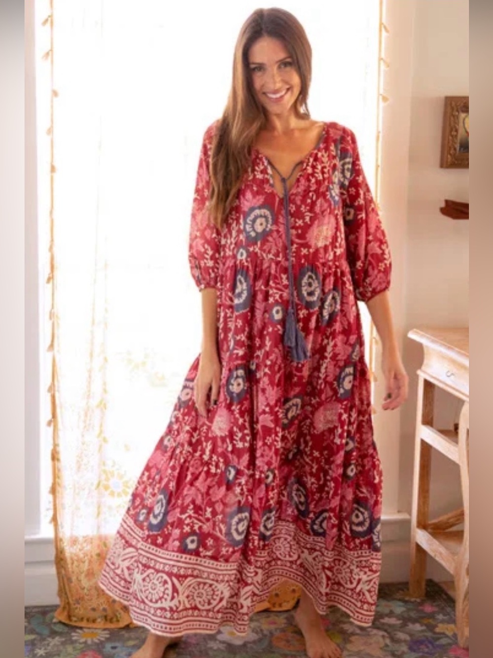 Natural Life Auguste red boho maxi dress size large NWT